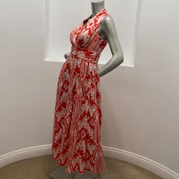 Ellen Tracy Sleeveless  Printed Maxi Dress Orange White Size 4 - Picture 3 of 13